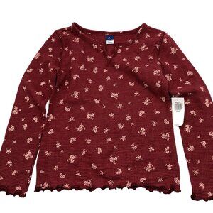 NWT Old Navy Girls 6-7 (S) Thermal Long Sleeve Floral T Shirt Scalloped Burgundy